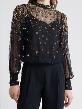 FARM Rio NWT Embroidered Tulle Bubble Top in black size small